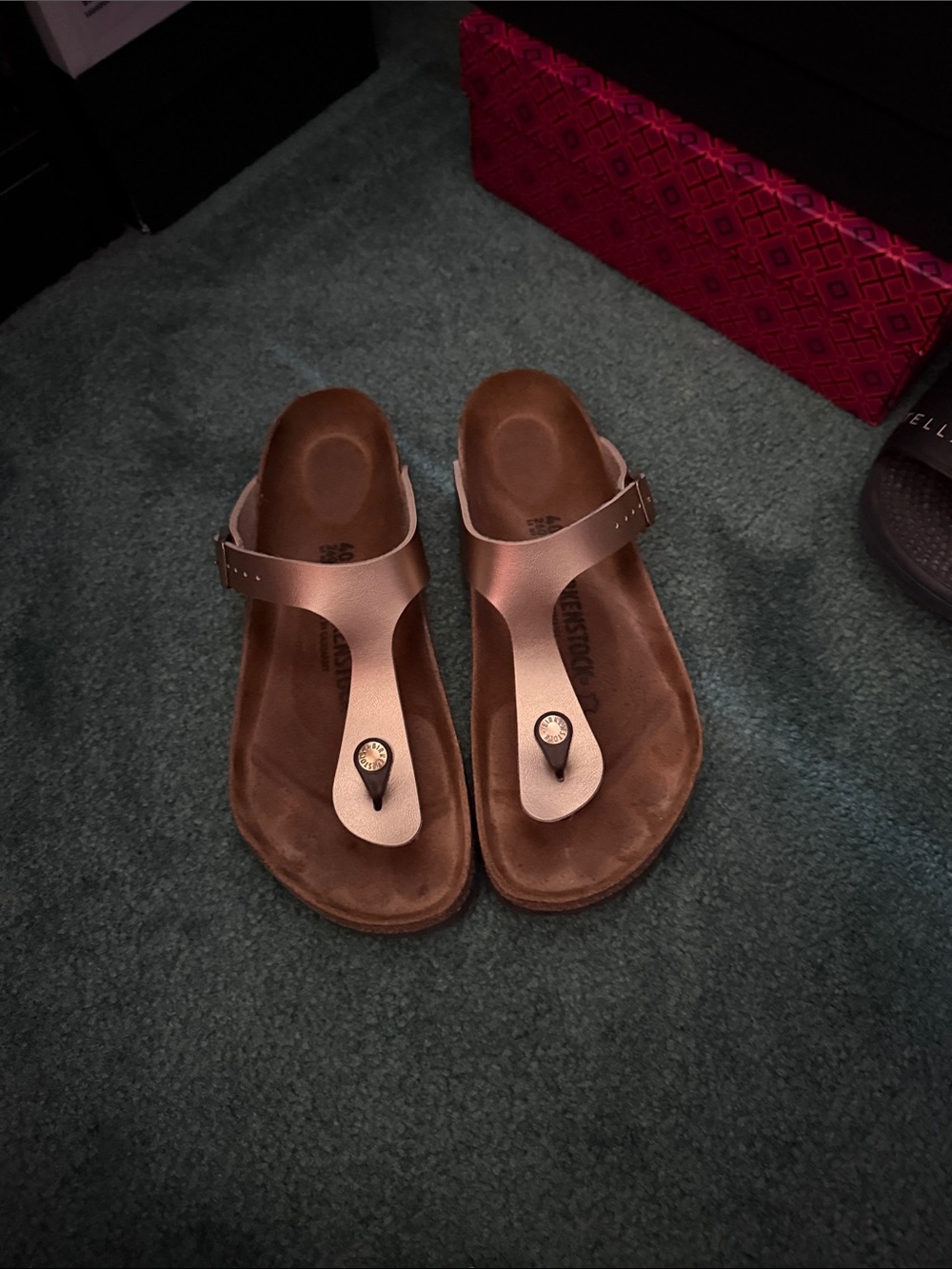 Metallic Rose Gold Women’s Thong Sandals - Birkenstock Gizeh Size 40